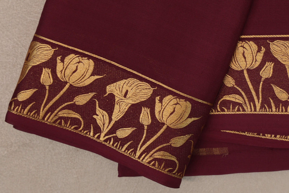 Reddish Maroon Mysore Silk Saree border zoom