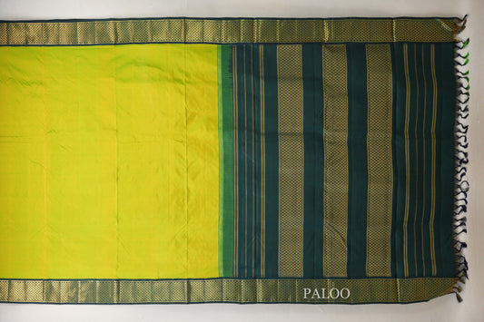 Fluorescent Green Ten Yards Silk Saree paloo