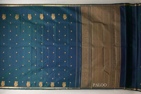 Peacock Green Vintage Kanjivaram Silk Saree paloo