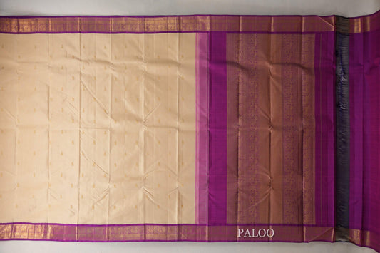 Cream Beige Vintage Kanjivaram Silk Saree paloo