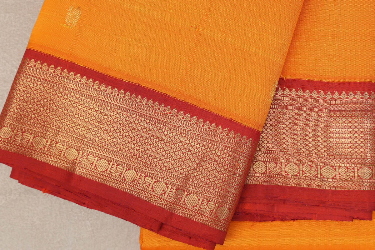 Mango Orange with Deep Red Borders Vintage Kanjivaram Silk Saree by Shreenivas Silks PSSR0110100