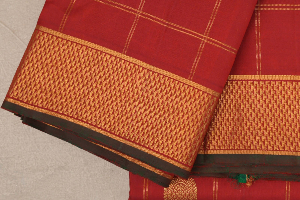 Deep Red with Dark Green Selvedge Vintage Kanjivaram Silk Saree by Shreenivas Silks PSSR0110102