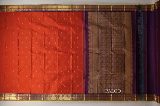 Rust Orange Vintage Kanjivaram Silk Saree paloo