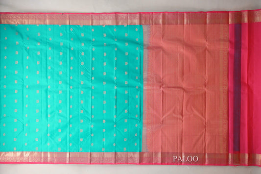 Aqua Green with Bright Pink Borders Soft Silk Saree by Shreenivas Silks PSSR0110105