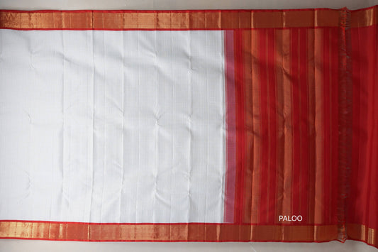 White with red Borders Vintage Kanjivaram Silk Saree by Shreenivas Silks PSSR018929 - Parisera