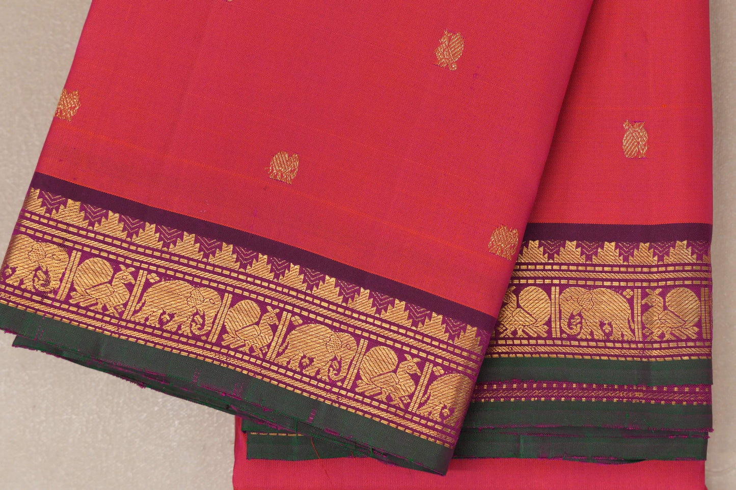 Dual Tone of Orange and Pink Vintage Kanjivaram Silk Saree by Shreenivas Silks PSSR018930 - Parisera