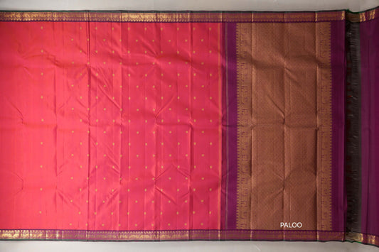 Dual Tone of Orange and Pink Vintage Kanjivaram Silk Saree paloo