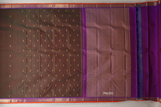 Dual Tone of Green and Orange Vintage Kanjivaram Silk Saree paloo