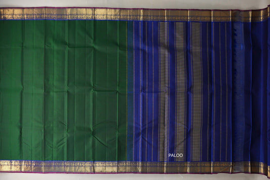Deep Emerald Green Vintage Kanjivaram Silk Saree paloo