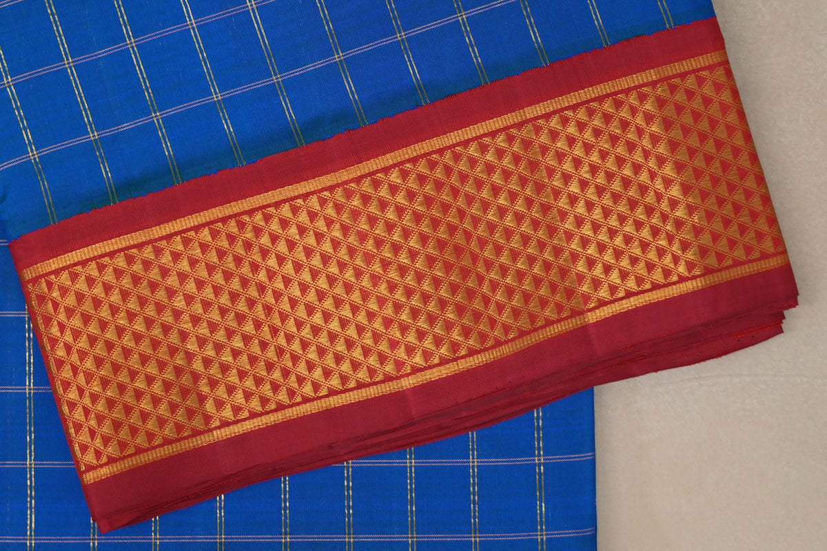 Peacock Blue with Deep Maroon Borders Ten Yards Silk Saree by Shreenivas Silks PSSR0110116