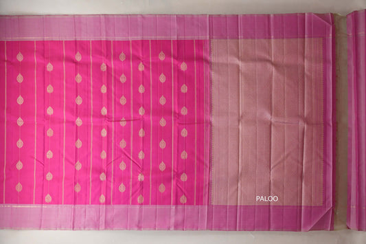 Bright Rani Pink with light baby pink border Vintage Kanjivaram Silk Saree by Shreenivas Silks PSSR018937 - Parisera