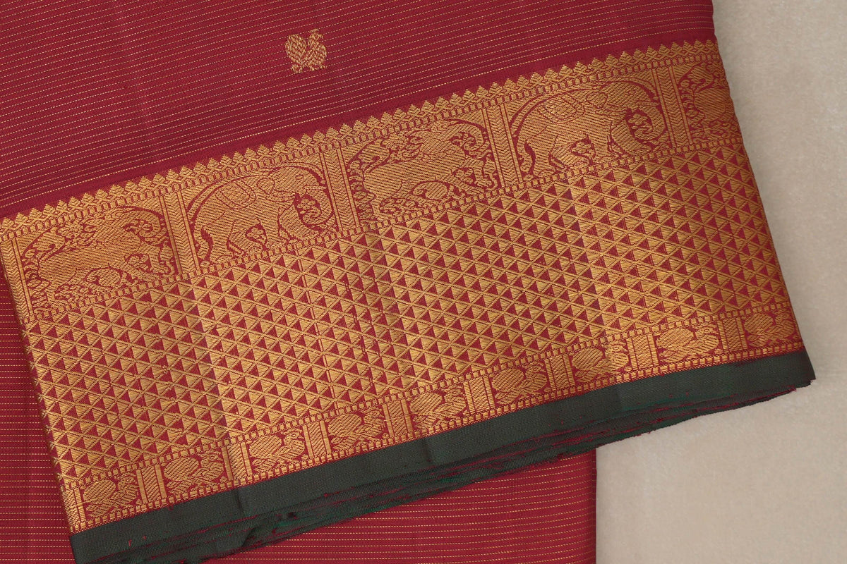 Deep Maroon with Dark Green Selvedge Ten Yards Silk Saree by Shreenivas Silks PSSR0110118