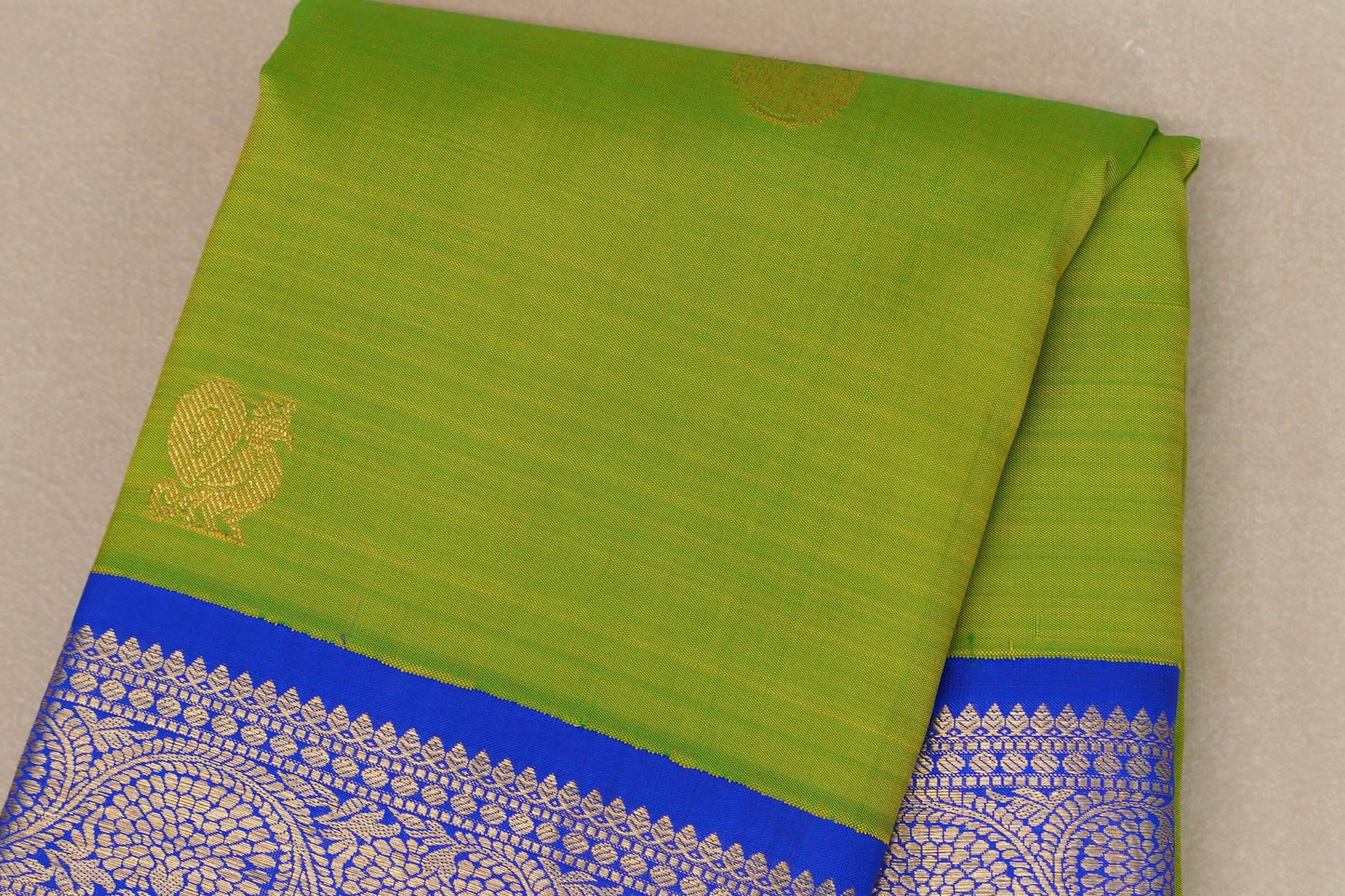 Bright Parrot Green with royal blue Vintage Kanjivaram Silk Saree by Shreenivas Silks PSSR018940