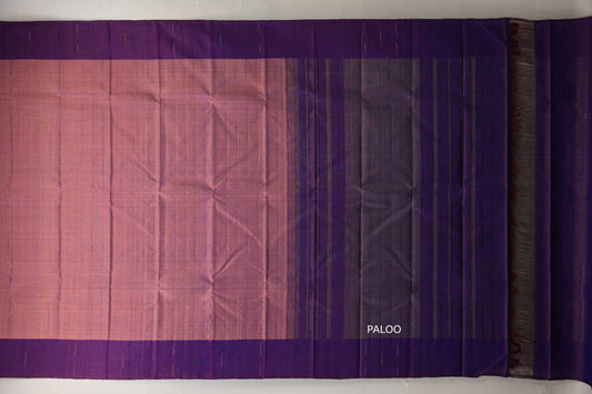 Onion Pink with Dual Tone of Plum and Blue border Vintage Kanjivaram Silk Saree by Shreenivas Silks PSSR018942