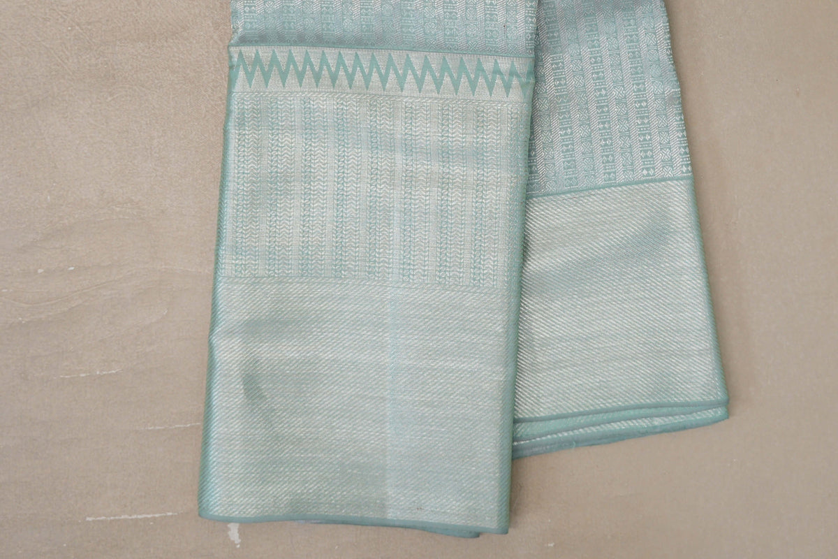 Pastel Aqua Blue Kanjivaram Silk Saree borders