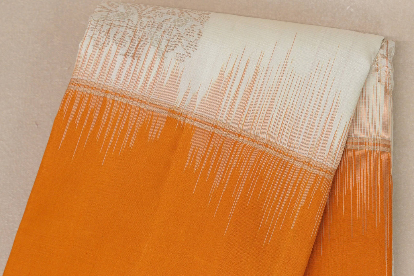 Offwhite with Bright Mango Orange borders Light Weight Kanjivaram Silk Saree by Shreenivas Silks PSSR018944