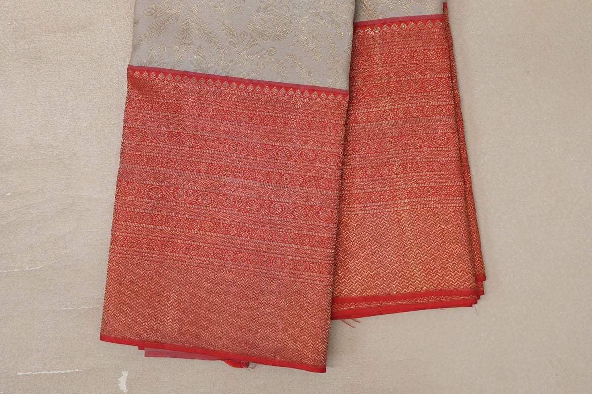 Dark Beige Kanjivaram Silk Saree border