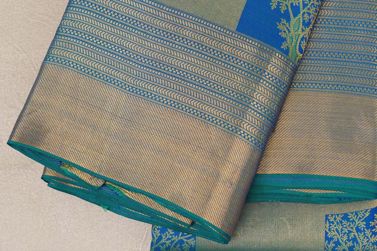 Peacock Blue Kanjivaram Silk Saree border