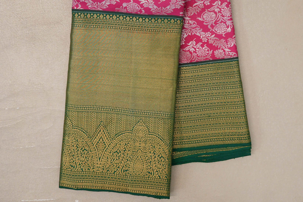 Bright Rani Pink Kanjivaram Silk Saree border