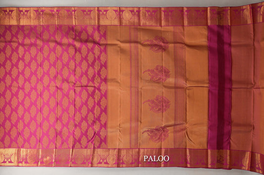 Deep Rani Pink Kanjivaram Silk Saree paloo