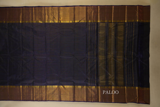 Navy Blue Kanjivaram Silk Saree paloo