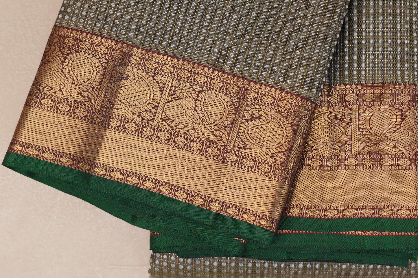 Sage Green Heirloom Kanjivaram Silk Saree border zoom