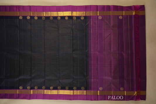 Dark Navy Blue Kanjivaram Silk Saree paloo