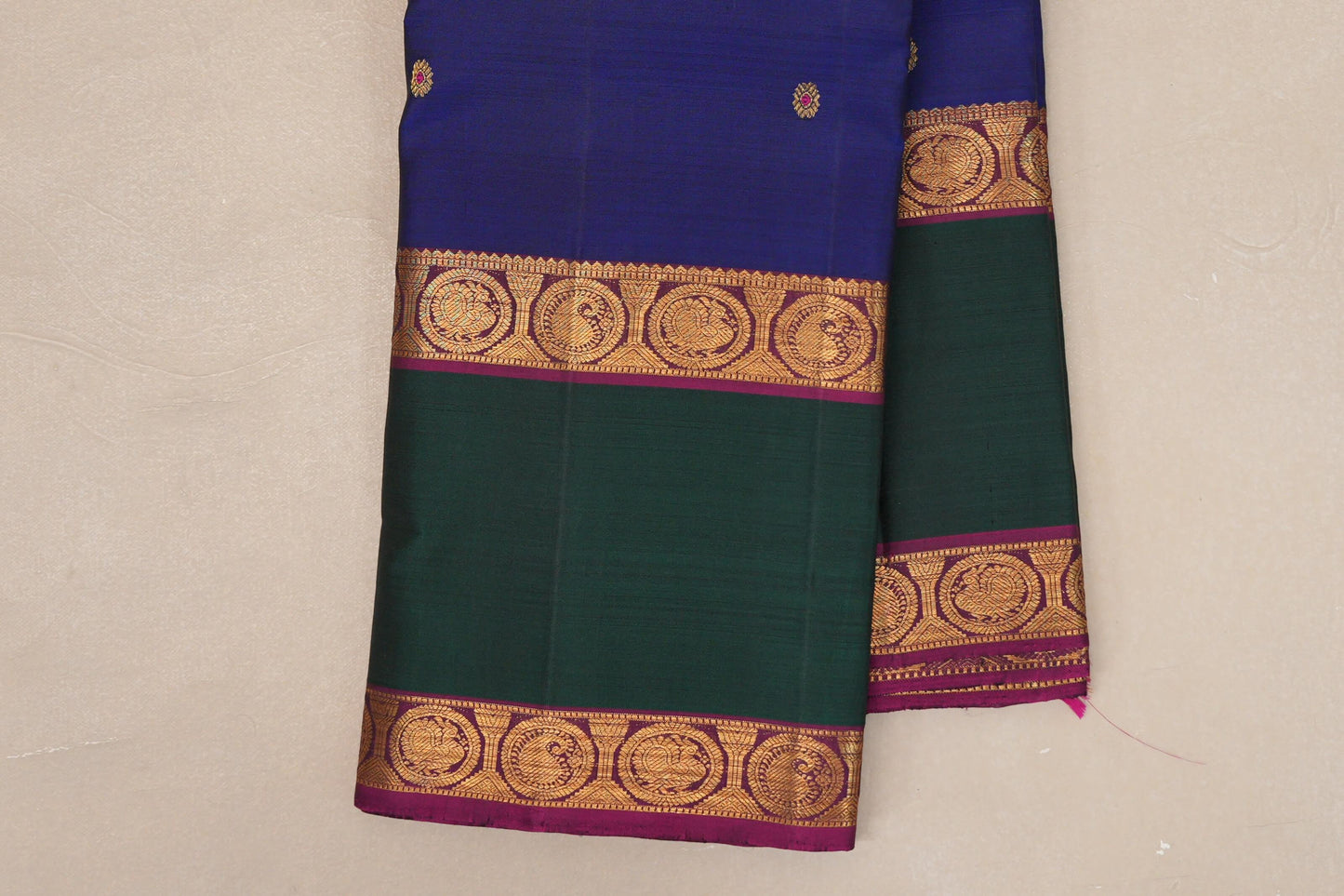 Deep Blue Vintage Kanjivaram Silk Saree border zoom