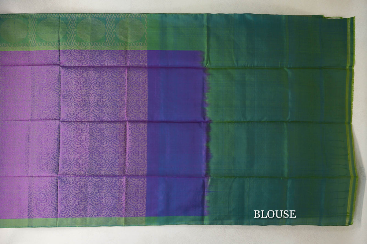 Purple with Dual Tone of Green and Blue Borders Soft Silk Saree by Tharakaram PSTK040184