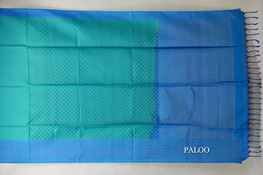 Aqua Green with Sky Blue Borders Soft Silk Saree by Tharakaram PSTK040185
