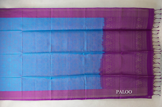 Deep Sky Blue with Bright Violet Purple Borders Soft Silk Saree by Tharakaram PSTK040186