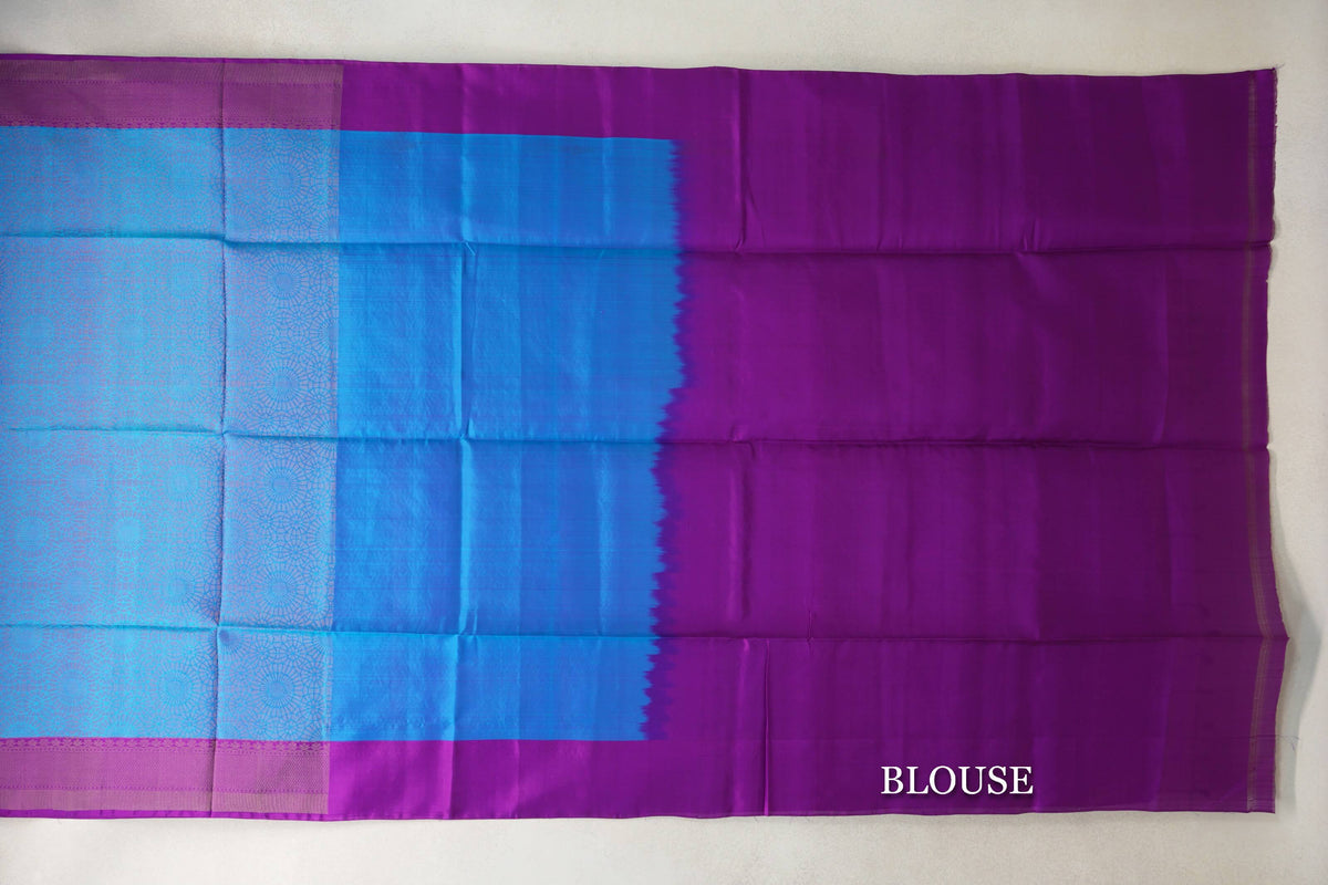 Deep Sky Blue with Bright Violet Purple Borders Soft Silk Saree by Tharakaram PSTK040186