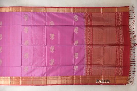 Rose Pink with Deep Red Borders Soft Silk Saree by Tharakaram PSTK040189