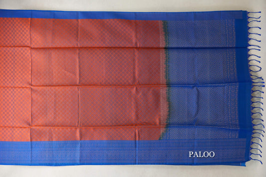 Rust Orange with Peacock Blue Borders Soft Silk Saree by Tharakaram PSTK040190