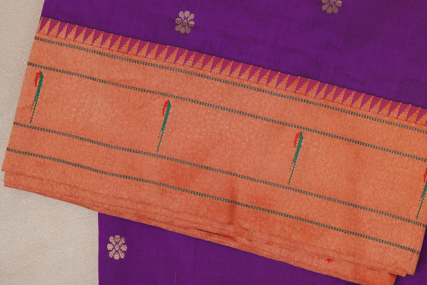Violet Purple Paithani Inspired Soft Silk Saree border zoom