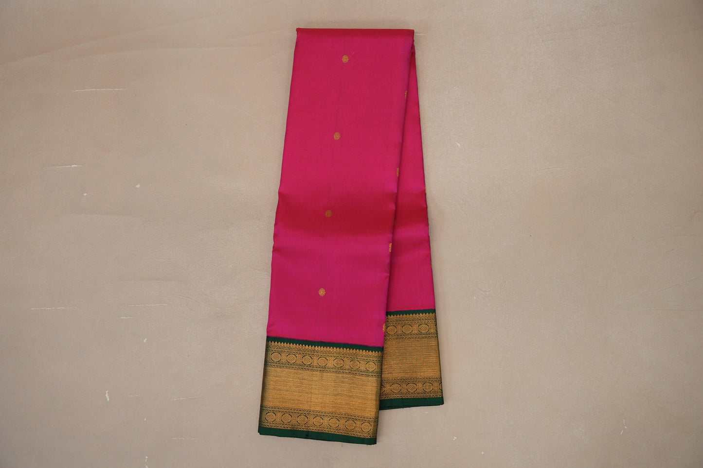 Bright rani pink with Bottle Green borders Vintage Kanjivaram Silk Saree by Shreenivas Silks PSSR018978