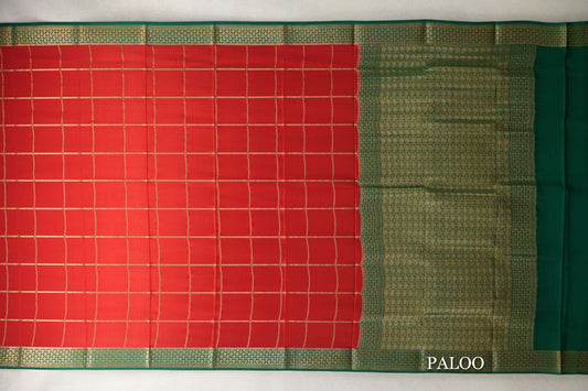 Tomato Red with Deep Emerald Green Borders Mysore Silk Saree by Shreenivas Silks PSSR0110123