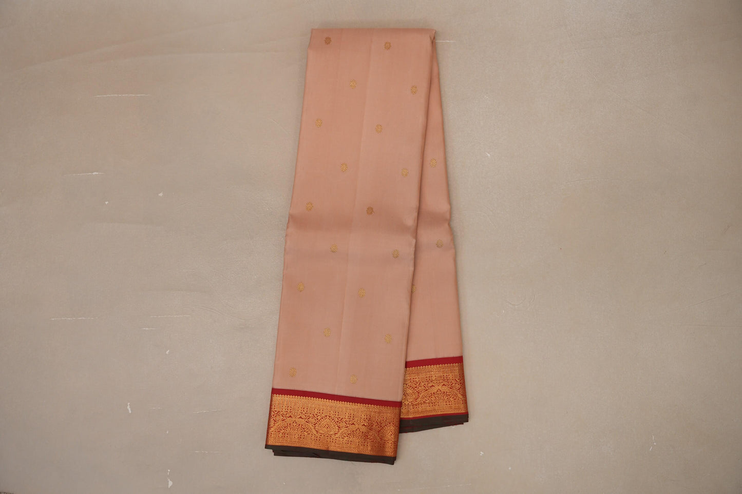 Sandal beige with Red with Manthulir selvedge borders Vintage Kanjivaram Silk Saree by Shreenivas Silks PSSR018980