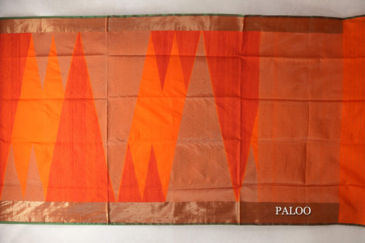 Bright Orange Banarasi Silk Saree paloo