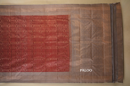 Maroon with Grey Borders Vintage Kanjivaram Silk Saree by Shreenivas Silks PSSR017948