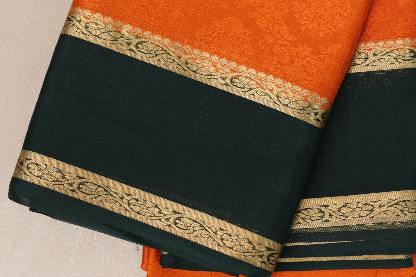 Bright Orange with Bottle Green Borders Mysore Silk Saree by Shreenivas Silks PSSR019002
