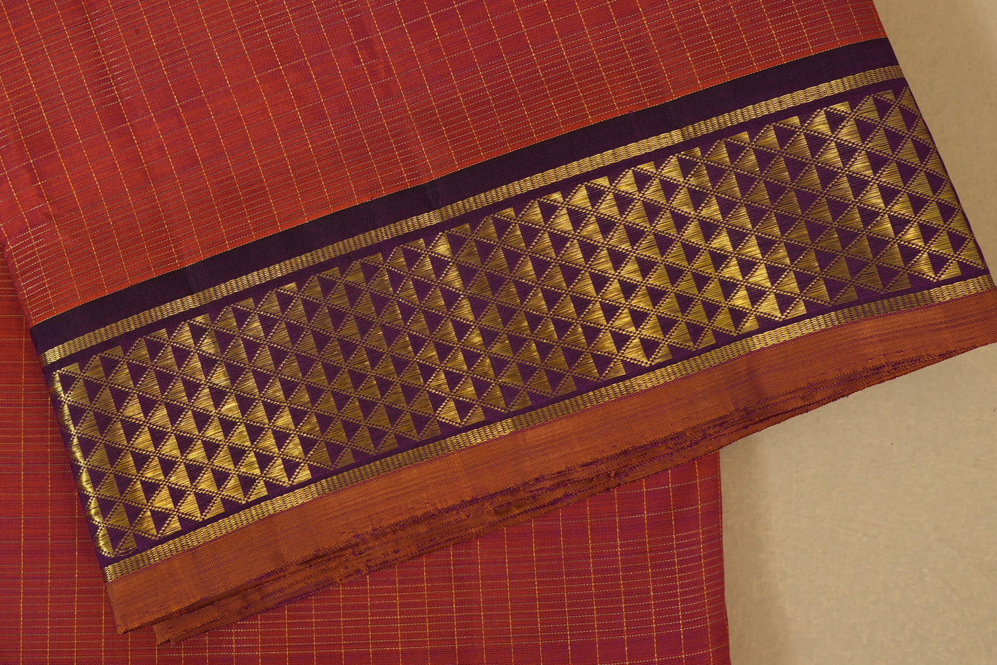 Rust with Deep Purple Borders Ten yards silk saree by Shreenivas silks PSSR017952