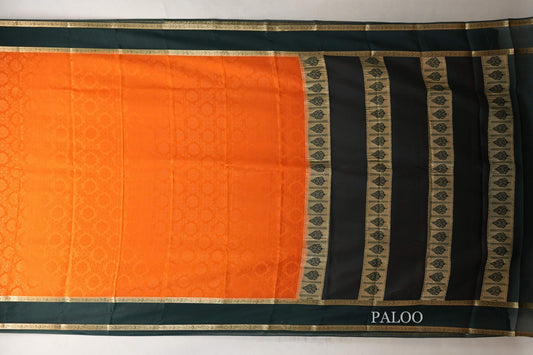 Bright Orange with Bottle Green Borders Mysore Silk Saree by Shreenivas Silks PSSR019002 - Parisera