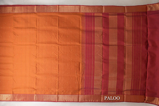 Rust Orange with Maroon Borders Ten Yards Silk Saree paloo