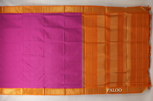 Pastel Beetroot with Mustard Orange Borders Ten Yards Silk Saree paloo