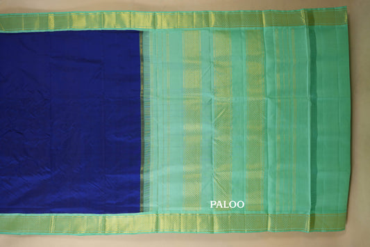 Navy Blue with Pastel Green Borders Ten yards silk saree by Shreenivas silks PSSR017956