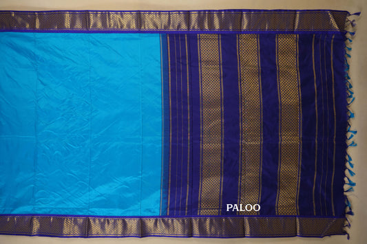 Copper Sulfate Blue with Violet Borders Ten yards silk saree by Shreenivas silks PSSR017958