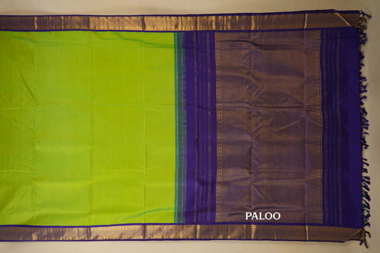 Parrot Green with Dark Purple Borders Ten yards silk saree by Shreenivas silks PSSR017960