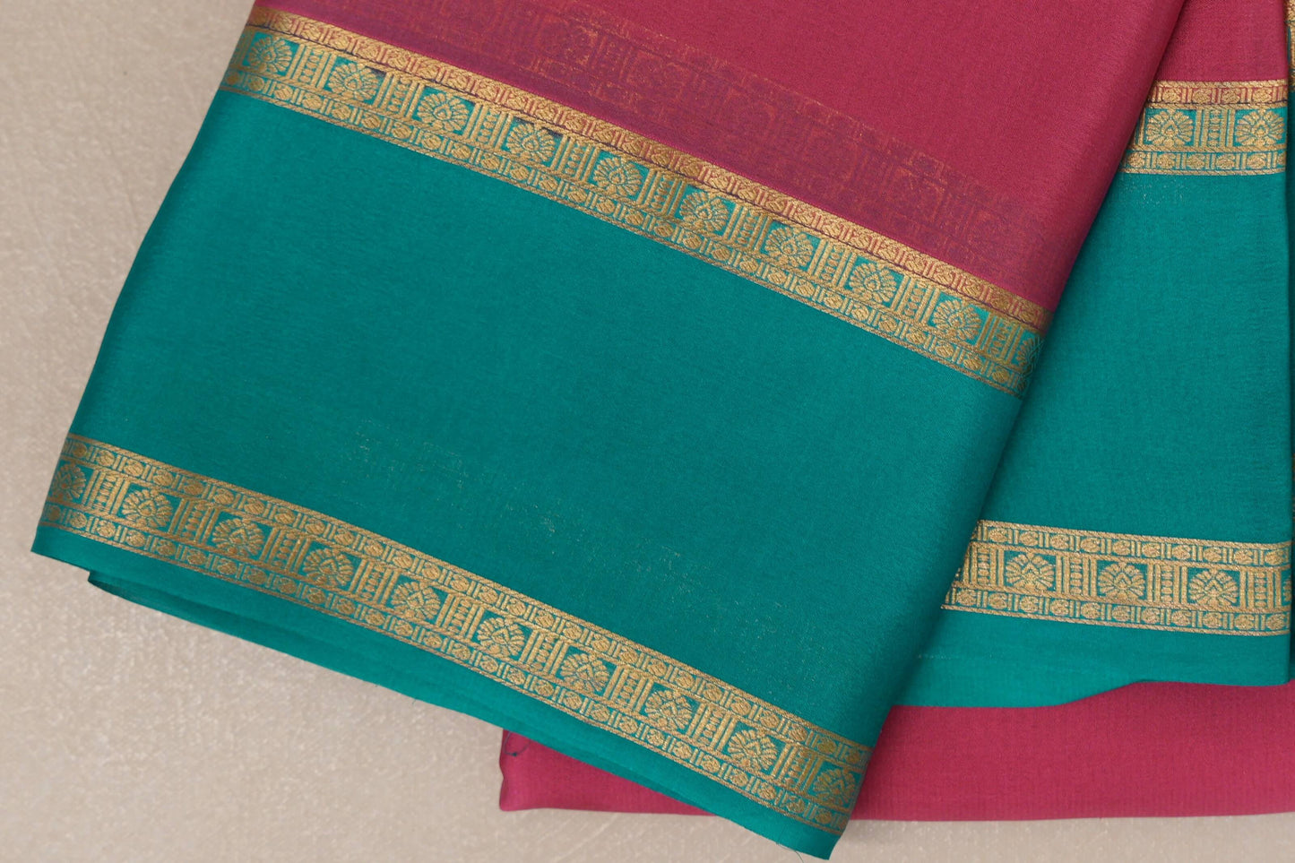 Bright Pink with Aqua Blue Borders Mysore Silk Saree by Shreenivas Silks PSSR019009