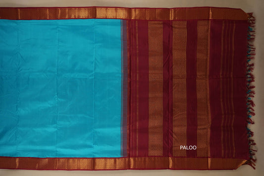 Rama blue with maroon borders Ten yards silk saree by Shreenivas silks PSSR017962